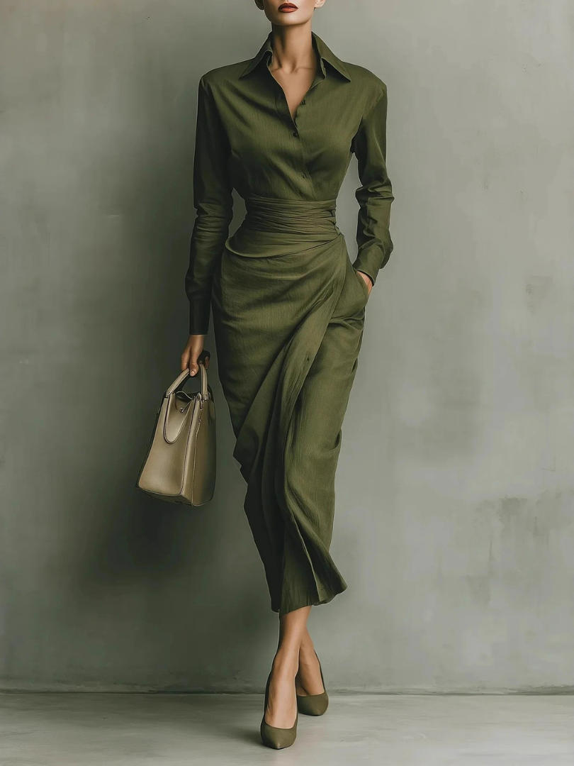 VALERIA – Draped Shirt Maxi Dress